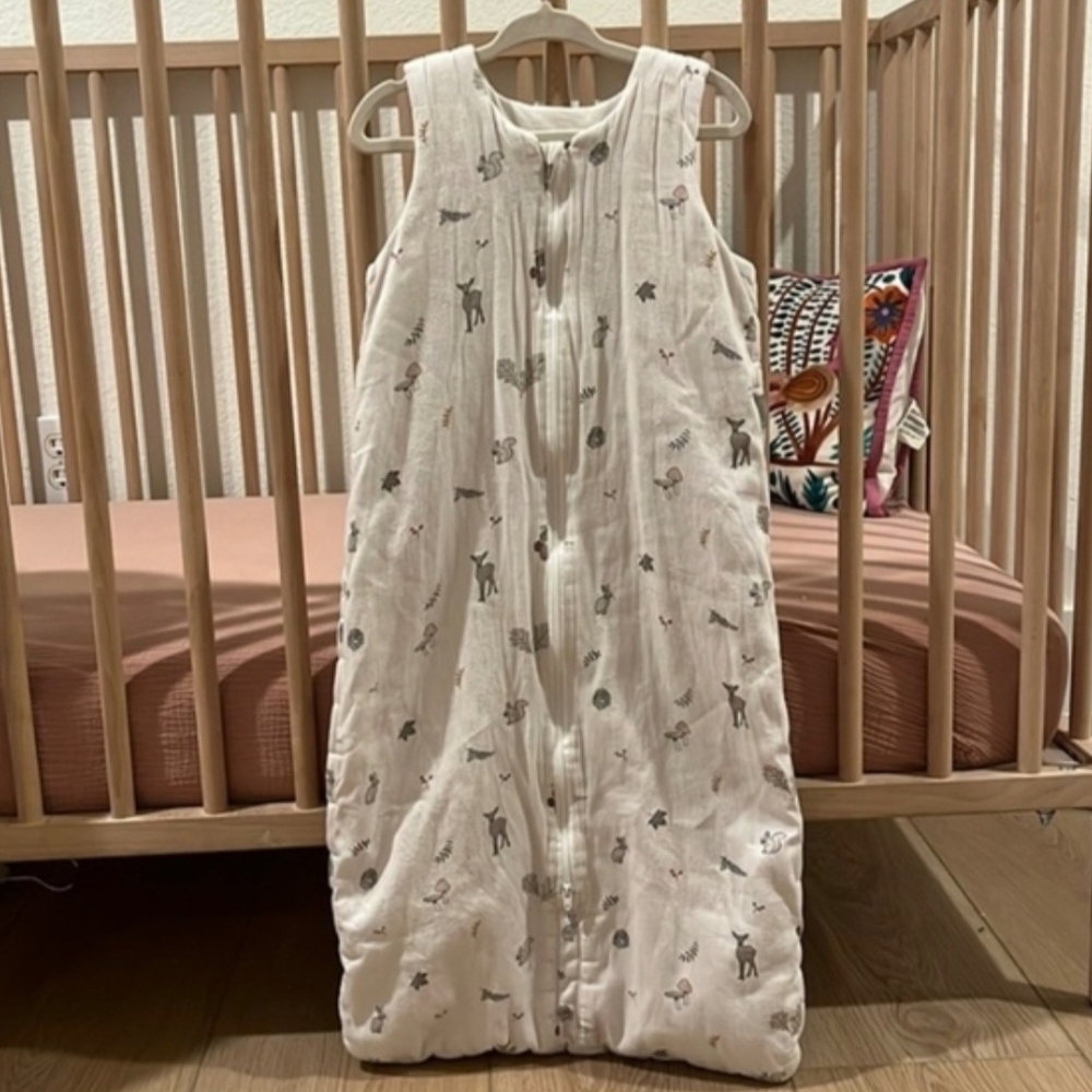 White Kids Sleeveless Sleep Sack with Woodland Print